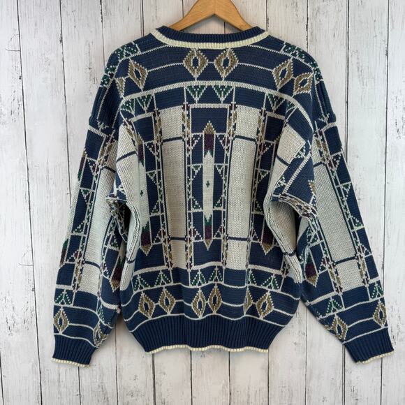 VTG Van Heusen Blue Abstract Print Acrylic Knit Sweater Size XL X-Large - Picture 9 of 13